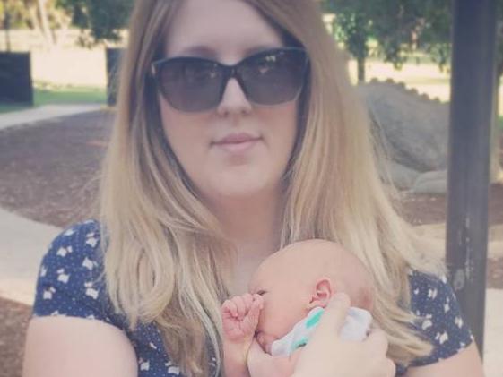 Mum Catherine Hughes with baby Riley. He died on 13 Feb, 2015 at 32 years of age due to whopping cough. He was too young to be vaccinated, and Catherine was not made aware of pregnancy vaccinations.