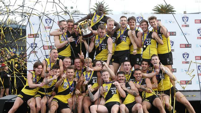 Richmond VFL celebrates winning the 2019 Grand Final.