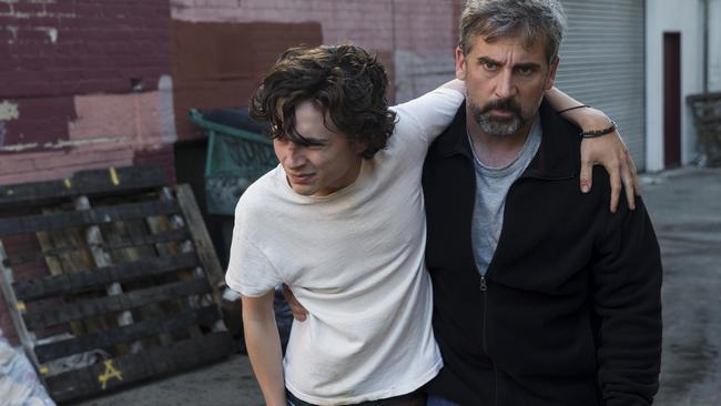 Timothee Chalamet and Steve Carell in Beautiful Boy.