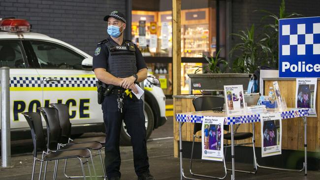 Northern District patrols ran a stall outside the Woolworths entrance at Tea Tree Plaza. They were handing out flyers and asking the public for any information into the possible whereabouts of missing person Ian Lees in April. Picture Emma Brasier.