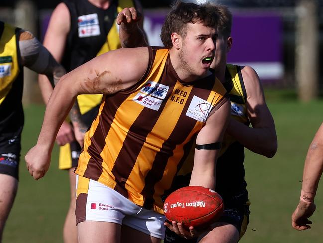 RDFNL: Lancefield v Woodend-Hesket: Caleb Dumper of Woodend-Hesket at Lancefield Park on Saturday July 8, 2023 in Lancefield, Australia.Photo: Hamish Blair