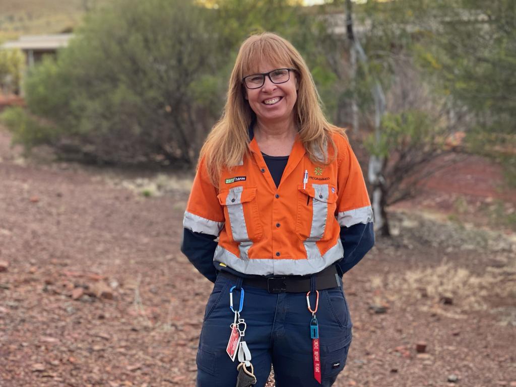 Former Qantas first-class flight attendant, Caroline Jervis, is now a dump truck operator in the Pilbara for BHP. Picture: Supplied