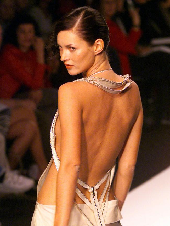 Model Kate Moss at London Fashion Week in 1999.