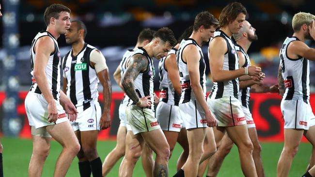 Collingwood players after the loss to Melbourne. Picture: Getty