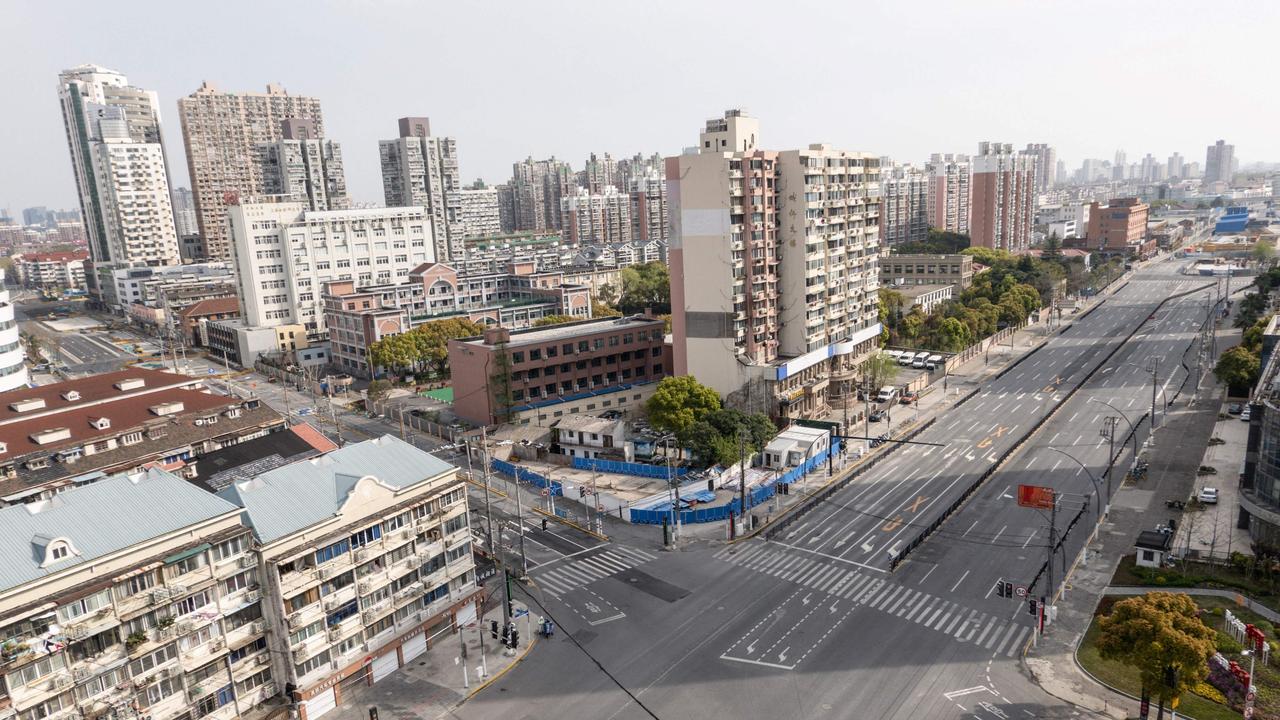 A general view shows empty streets during the second stage of a Covid-19 lockdown in the Yangpu district in Shanghai on April 1, 2022. Picture: AFP