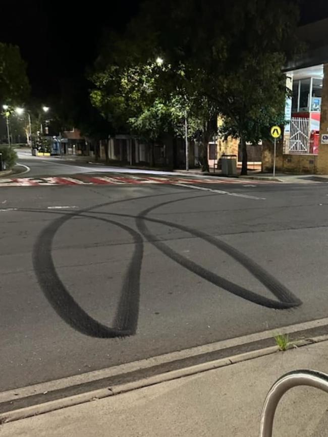 Burnout marks on the road as a result. Picture: Highway Police Patrol Facebook