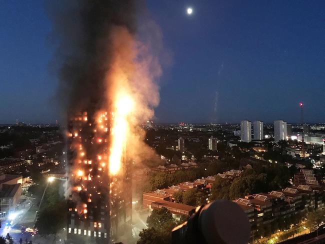 In this image taken by eyewitness Gurbuz Binici, a huge fire engulfs the 24 story Grenfell Tower in Latimer Road, West London in the early hours of this morning on June 14, 2017 in London, England.  The Mayor of London, Sadiq Khan, has declared the fire a major incident. Fatalities have been confirmed and at least 50 people are receiving hospital treatment. Picture: Getty Images