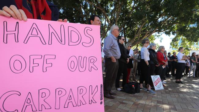 Protest rally to save the Bruce Bishop carpark in Surfers Paradise. Picture Glenn Hampson