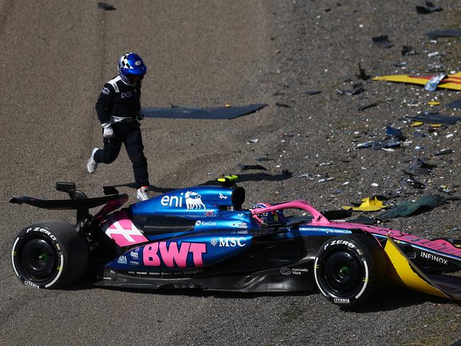 Jack Doohan endured a tough run, including this crash in Japan, as he failed to register a point for Alpine. Picture: Getty Images