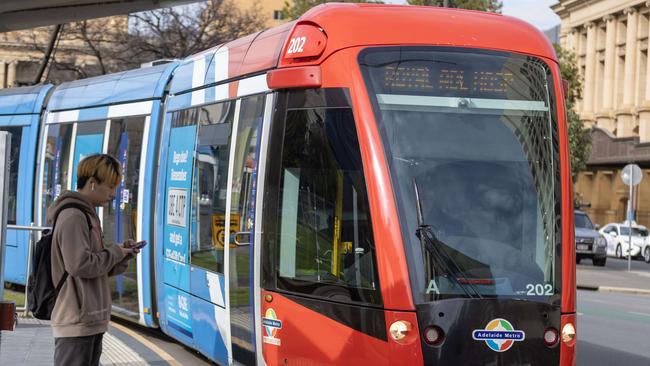 Commuters at the Victoria Square tram stop were warned to expect delays on Friday as tram drivers strike. Picture: NCA NewsWire / Kelly Barnes