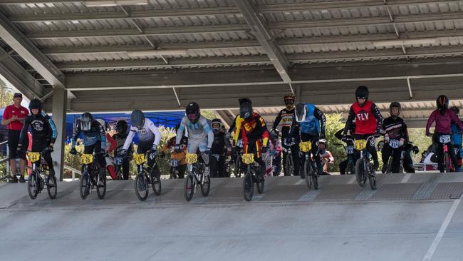 Starting action from the Queensland BMX championships at Ipswich's Willey Park circuit. Picture: Gary Reid