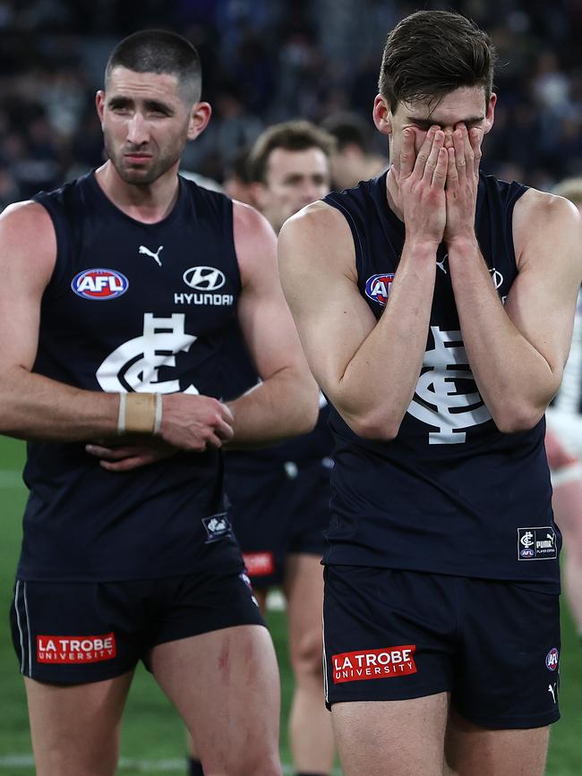 Jacob Weitering and Lewis Young were shattered. Picture: Michael Klei