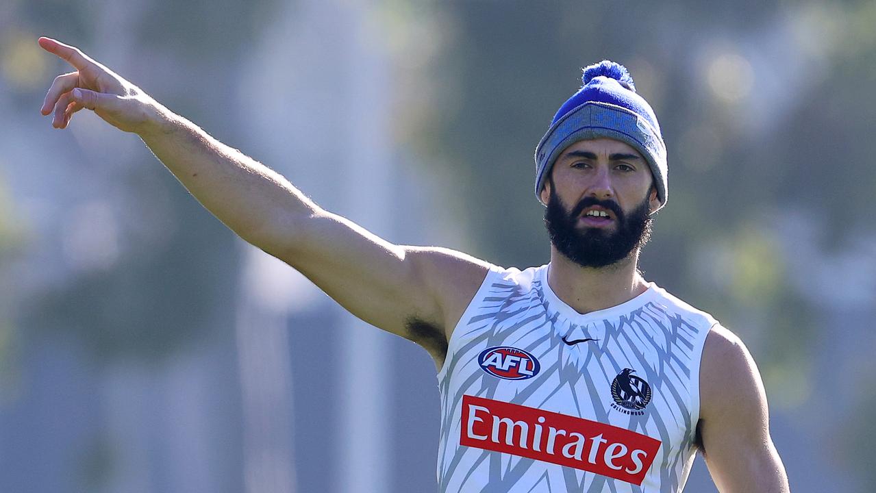 Brodie Grundy was subbed off with a pinched nerve in his neck. Picture: Michael Klein