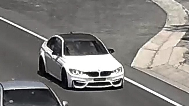 CCTV caught the bikie’s white BMW on camera. Picture: NSW Police Media