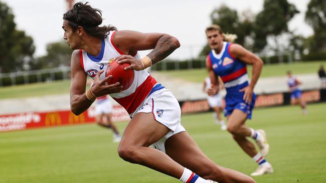 MELBOURNE. 25/02/2023. AFL. Western Bulldogs intra club at Mars Stadium, Ballarat. Bulldog Jamarra Ugle-Hagan. Pic: Michael Klein