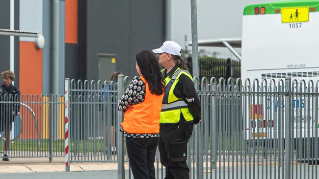 Security at the bus stop. Picture: Jason Edwards