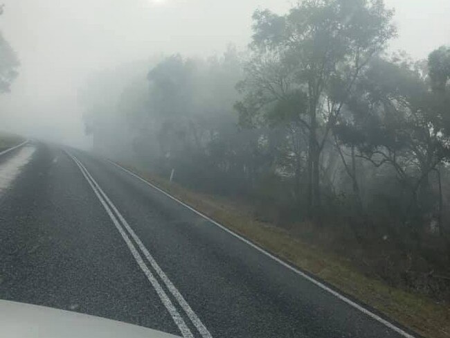 Smoke haze on Rainbow Beach Road this morning