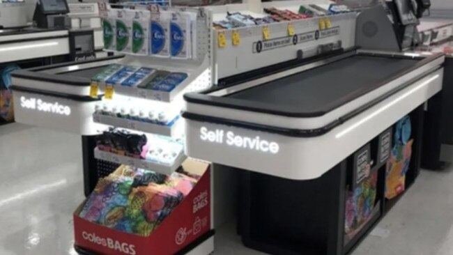 Self-serve checkouts with conveyors can be found in many Coles stores. Picture: Facebook