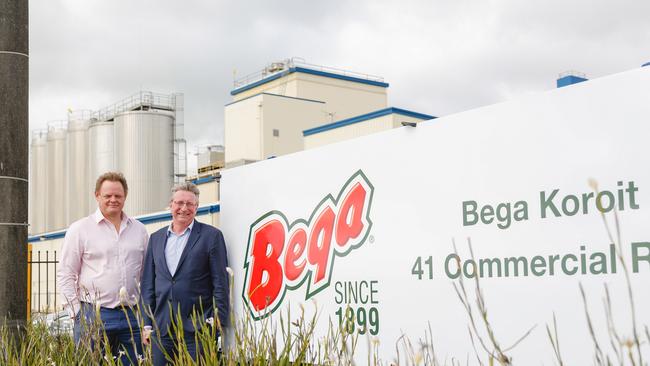 Bega chief executive Paul van Heerwaarden and chairman Barry Irvin. Picture: Chloe Smith.