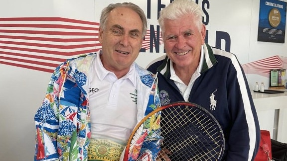 Don Farrell and Paul McNamee lend a hand to the Australian Parliament Tennis team.