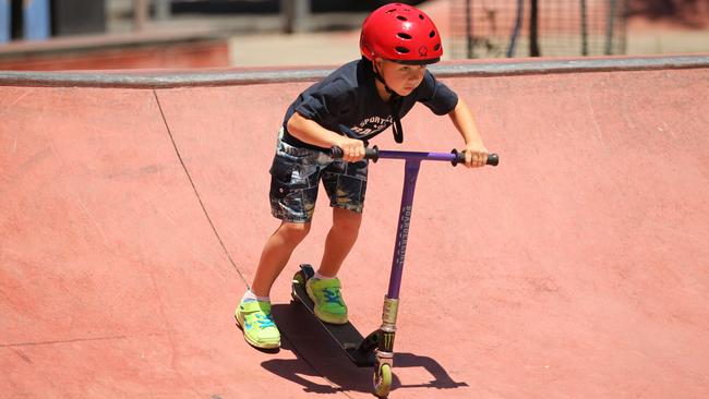 Liam, 6, taking on the bowl at Croydon Skate Park. Picture: Glenn Daniels