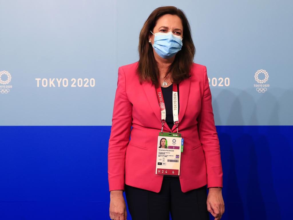 Queensland Premier Annastacia Palaszczuk speaks at a press conference at the MPC at the Tokyo 2020 Olympics. Picture: Adam Head