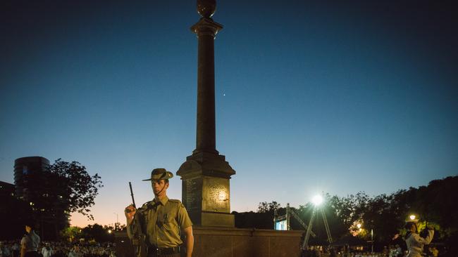 Darwin gathers for the ANZAC Day dawn service at the cenotaph.Pic Glenn Campbell