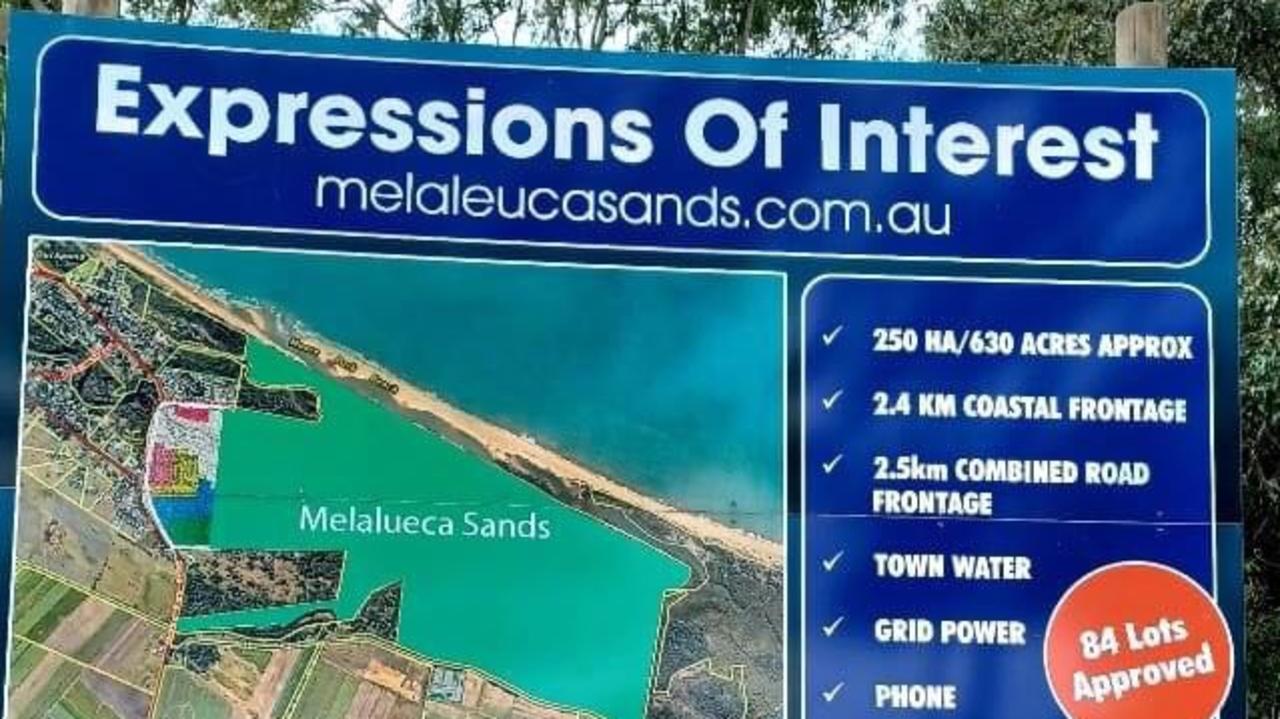 A sign posted at the proposed site of Melaleuca Sands.