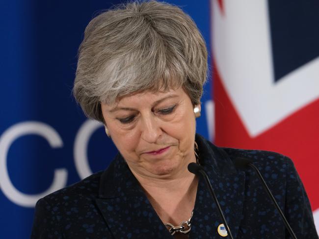 BRUSSELS, BELGIUM - MARCH 21: British Prime Minister Theresa May speaks to the media at the end of the first of a two-day summit of European Union leaders on March 21, 2019 in Brussels, Belgium. Leaders will discuss May's request for an extension of the deadline for the United Kingdom's departure from the EU, or Brexit. European Council President Donald Tusk said yesterday that he can see member states agreeing to a short extension beyond March 29, though he has coupled an extension to the British Parliament passing Theresa May's Brexit agreement first. (Photo by Sean Gallup/Getty Images)