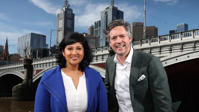 Lord Mayor Nick Reece and Candidate for Deputy Mayor Roshena Campbell on Princess Bridge for part of their campaign to light up the city and its bridges.                     Picture: David Caird