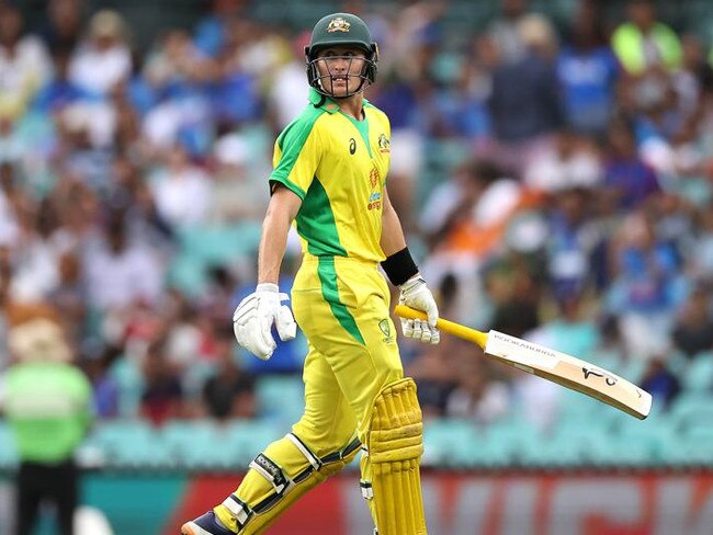 SYDNEY, AUSTRALIA - NOVEMBER 29: Marnus Labuschagne of Australia walks off the field after being dismissed for 70 runs during game two of the One Day International series between Australia and India at Sydney Cricket Ground on November 29, 2020 in Sydney, Australia. (Photo by Cameron Spencer/Getty Images)