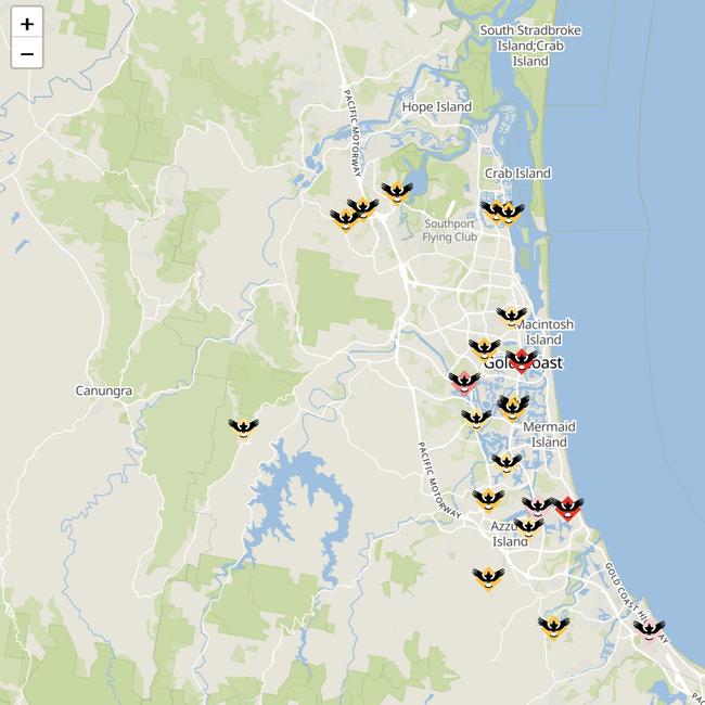 Gold Coast magpie swooping warnings from magpiealert.com