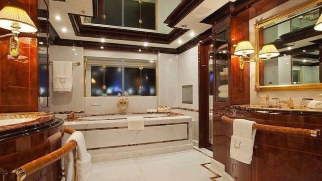 A tub made of marble is one of the many luxury features adorning Palmer’s superyacht. Picture: supplied