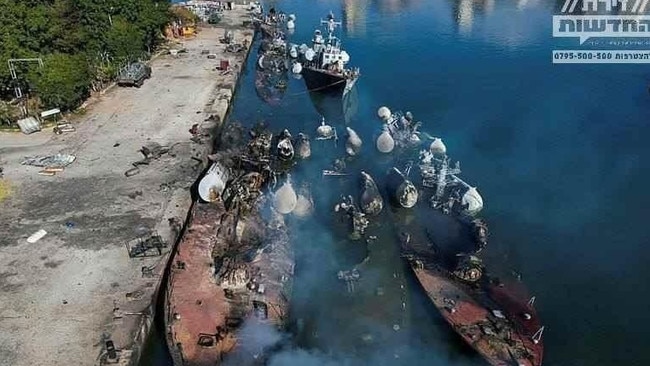 Destroyed Syrian ships in the port of Latakia after the IDF strikes. Picture: X.