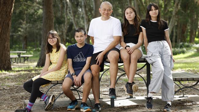 Kevin Goodall (centre) with his four teenagers Abby Sheary, Luke Goodall, Lana Goodall and Anna Sheary. Picture: Richard Dobson