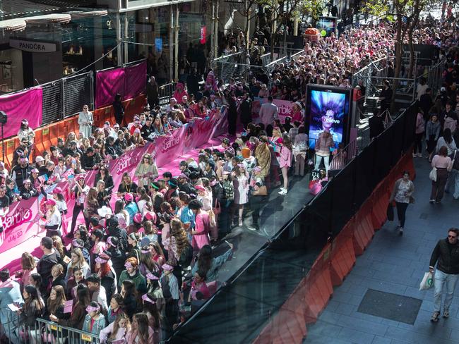 Fans line the pink carpet in Pitt St on Friday. Picture: Julian Andrews