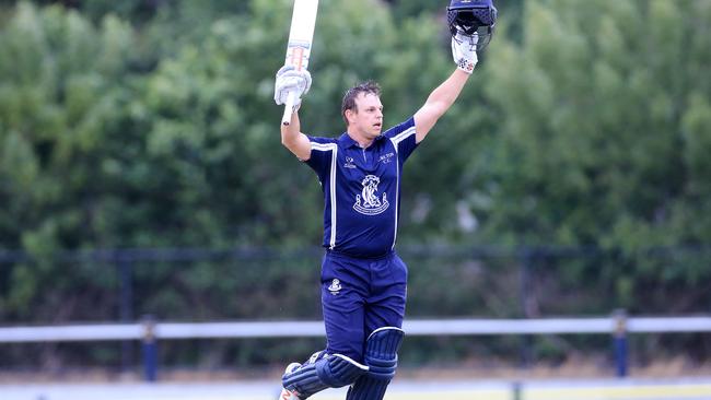 Evan Gulbis celebrates a century in the Super Slam. Picture: Peter Ristevski