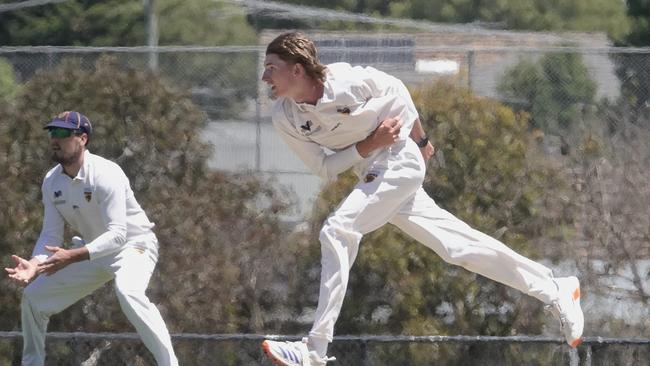 Premier Cricket at Walter Galt Reserve, Parkdale: Kingston Hawthorn v Fitzroy-Doncaster. Kingston bowler Luke Stow. Picture: Valeriu Campan