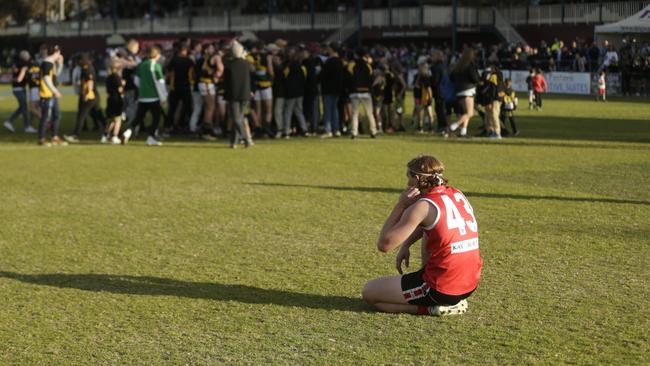 Young Red Hill player Aidan Marchesani after the final siren.