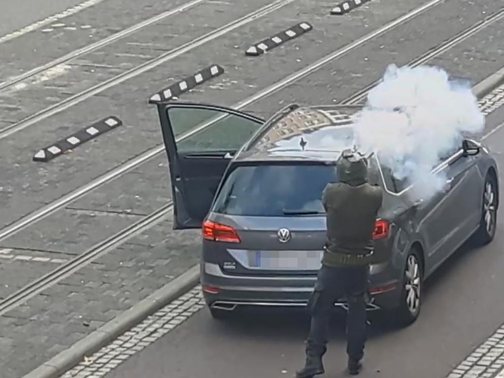 Footage showed the gunman firing indiscriminately. Picture: Andreas Splett / ATV-Studio Halle / AFP