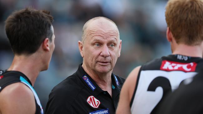 Ken Hinkley, Senior Coach of the Power during the 2025 AFL Round 02 match between the Port Adelaide Power and the Richmond Tigers at Adelaide Oval on March 22, 2025. Picture: James Elsby/AFL Photos via Getty Images