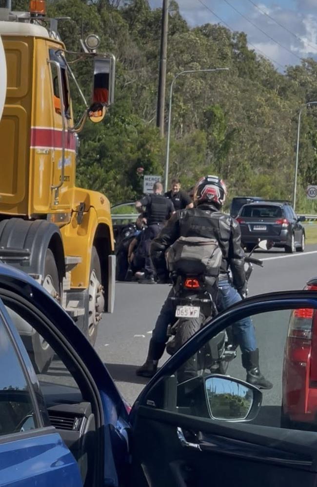 The arrest brought traffic to a standstill on the Sunshine Mwy. Picture: Pam Hollis/Facebook