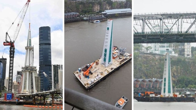 The 25m masthead is installed for the Kangaroo Pt Green Bridge