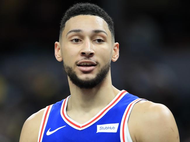 INDIANAPOLIS, INDIANA - DECEMBER 31:   Ben Simmons #25 of the Philadelphia 76ers against the Indiana Pacers at Bankers Life Fieldhouse on December 31, 2019 in Indianapolis, Indiana.     NOTE TO USER: User expressly acknowledges and agrees that, by downloading and or using this photograph, User is consenting to the terms and conditions of the Getty Images License Agreement. (Photo by Andy Lyons/Getty Images)