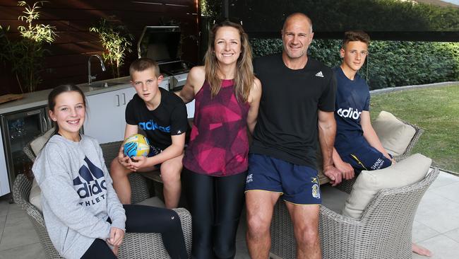 Parramatta Eels coach Brad Arthur at his Rouse Hill home with his family. Picture: Toby Zerna