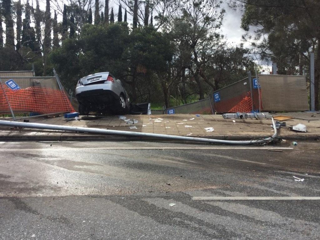 One of the cars in the smash, halfway down an embankment. Picture: Sam Kelton