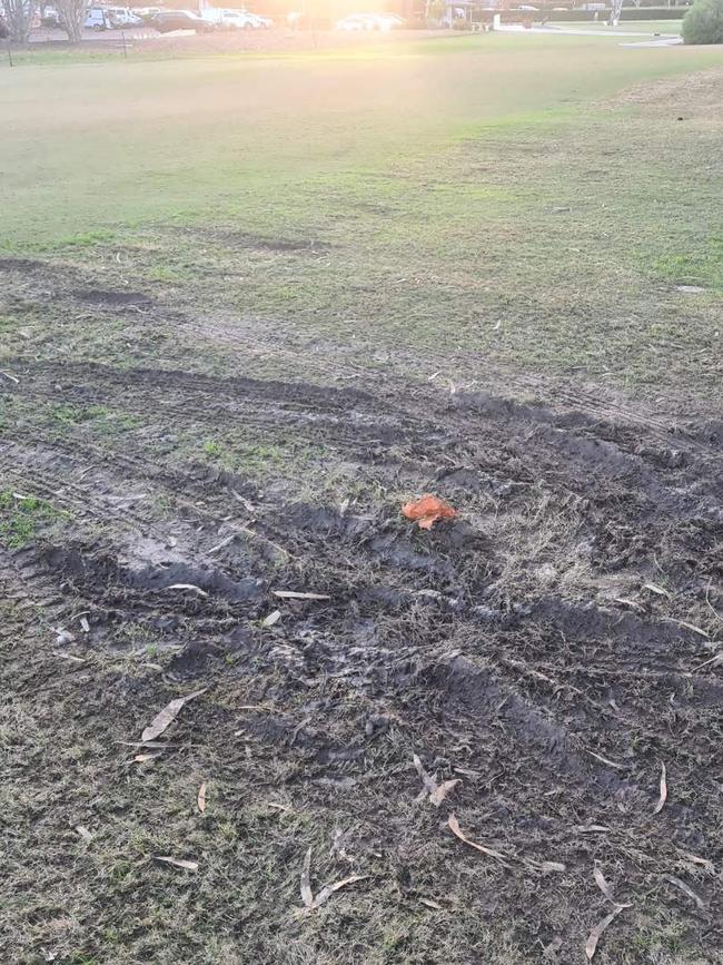 Tyre marks and mud on the Grange Golf Club course after LIV Golf. Picture: Supplied