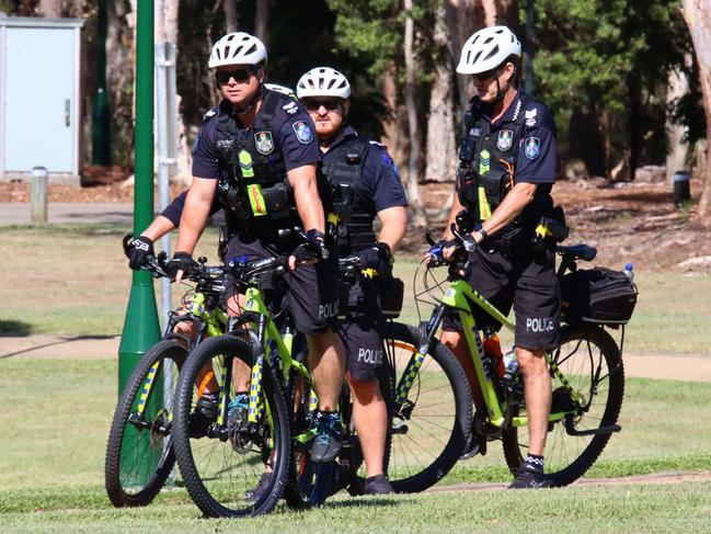 Mourners at the memorial service with full police honours for constables Rachel McCrow and Matthew Arnold at Brisbane Entertainment Centre. Picture: David Clark