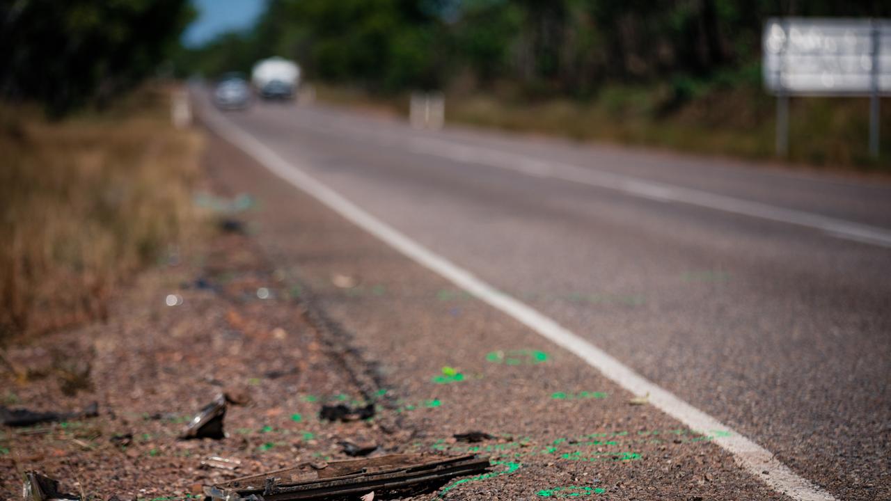 The scene of a fatal accident on the Stuart Highway, one of the riskiest roads in the NT. Picture: Glenn Campbell