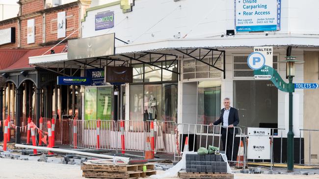 Landlord Con Angelopoulos on King William Rd in front of an empty business premises that the Duke Group own. Picture: Kelly Barnes